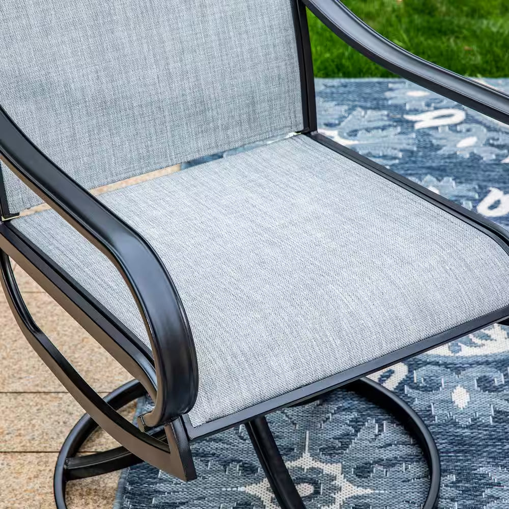 Black 9-Piece Metal Patio Outdoor Dining Set with Slat Square Table and Textilene Swivel Chairs