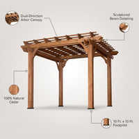 10 Ft. X 10 Ft. Traditional All Cedar Wood Outdoor Patio Pergola Shade Structure — infographic