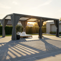 12X20 Louvered Pergola,Dark Grey Aluminum Frame with Adjustable Rainproof Roof, Featuring Waterproof Curtains and Nets — Studio Shot