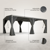 12X20 Louvered Pergola,Dark Grey Aluminum Frame with Adjustable Rainproof Roof, Featuring Waterproof Curtains and Nets — infographic