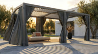 12X20 Louvered Pergola,Dark Grey Aluminum Frame with Adjustable Rainproof Roof, Featuring Waterproof Curtains and Nets — Lifestyle