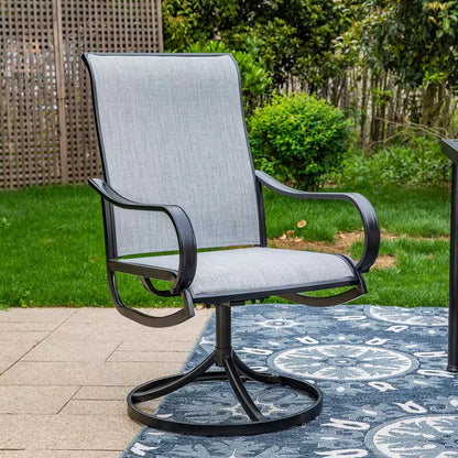 Black 9-Piece Metal Patio Outdoor Dining Set with Slat Square Table and Textilene Swivel Chairs