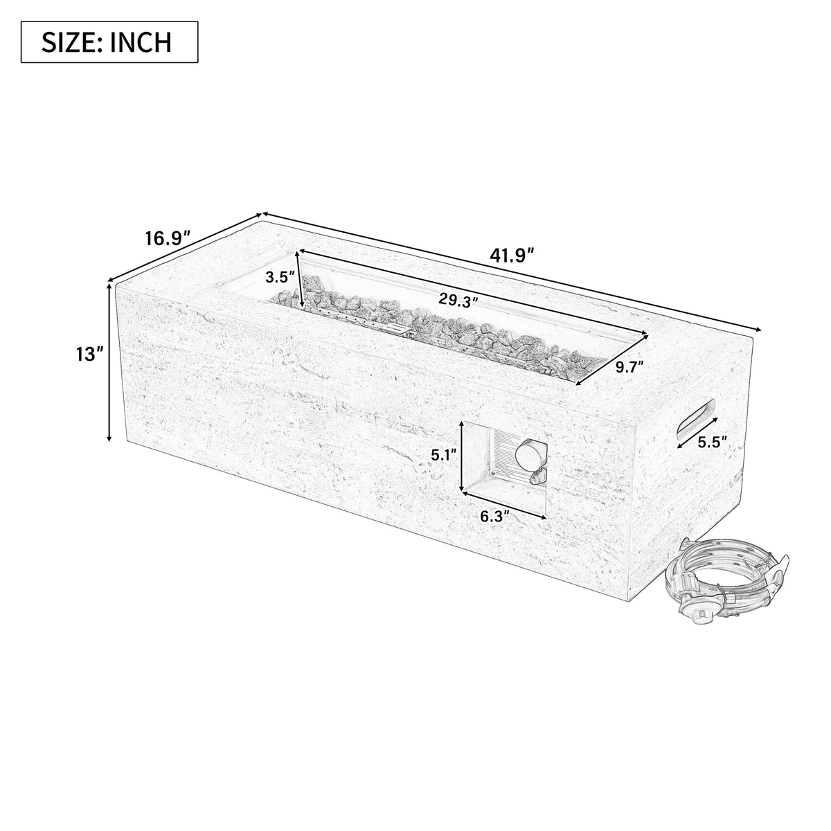 U_STYLE Outdoor Rectangular Propane Fire Pit 41.9" 40000 BTU