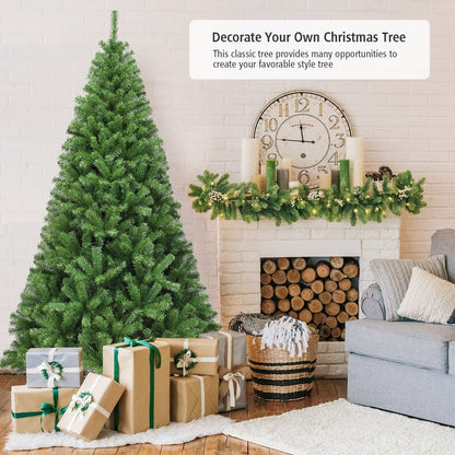 Premium Green PVC Artificial Christmas Tree with Hinged Branches, 6–9 ft