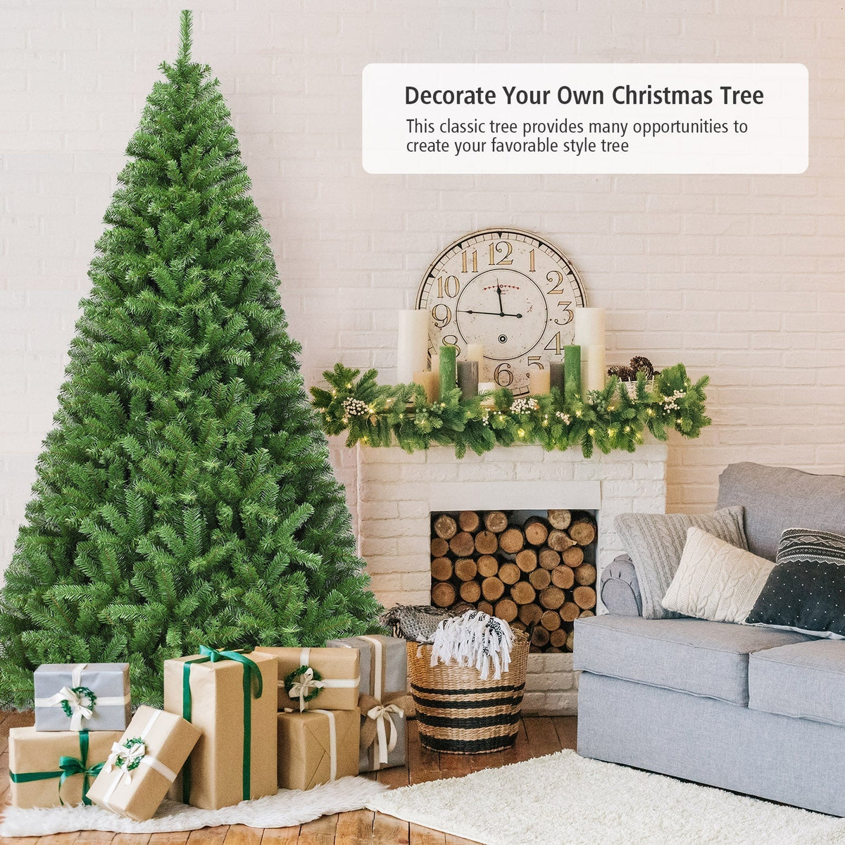 Premium Green PVC Artificial Christmas Tree with Hinged Branches, 6–9 ft