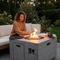 34 Inch Square Concrete Propane Fire Pit Table with Lava Rocks and Cover 50,000 BTU — Lifestyle