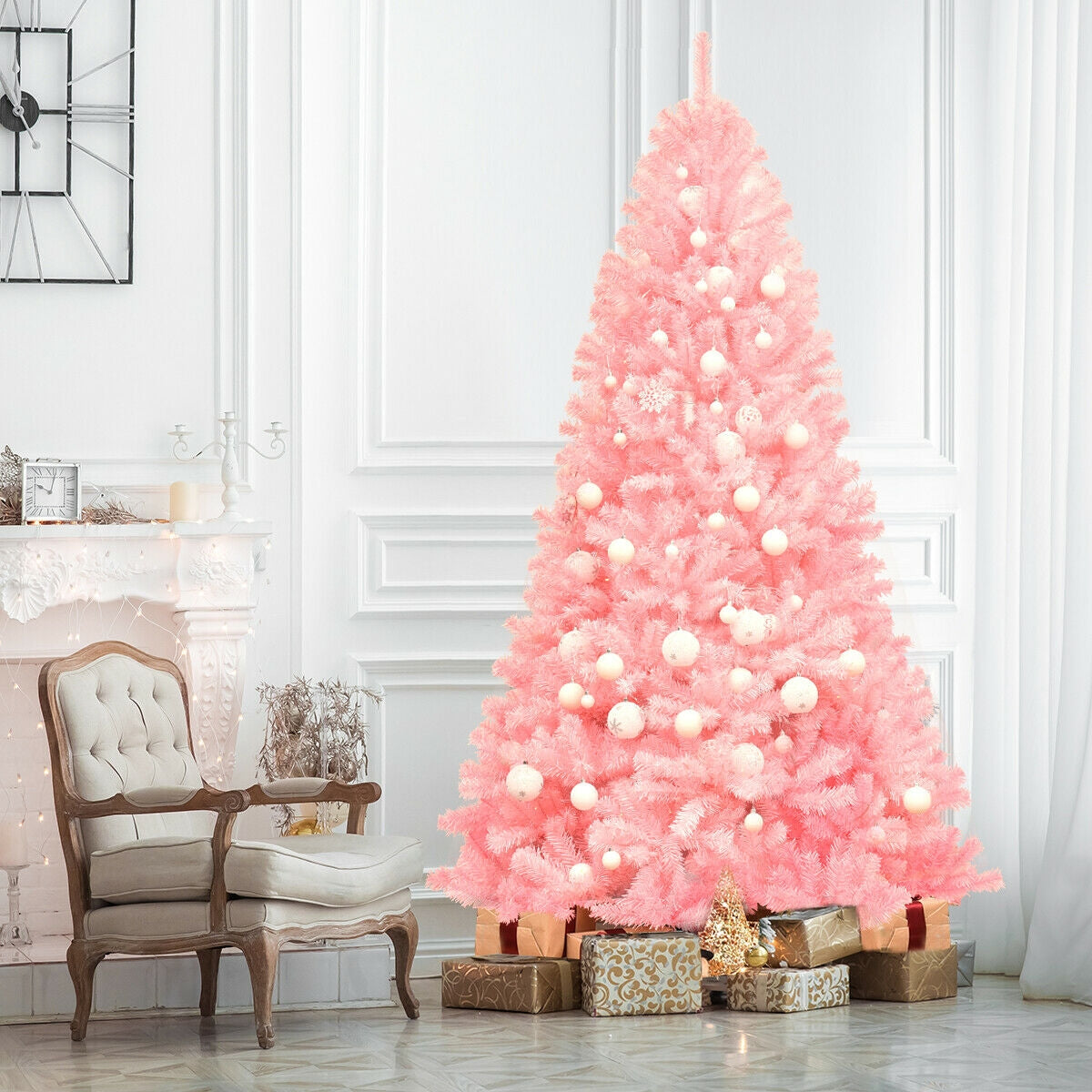7.5 ft Pink Artificial Christmas Tree with Hinged Branches