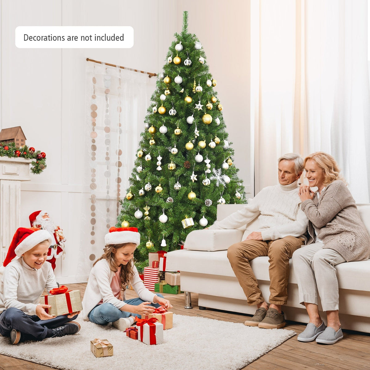 Premium Green PVC Artificial Christmas Tree with Hinged Branches, 6–9 ft
