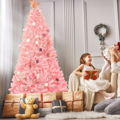 7.5 ft Pink Artificial Christmas Tree with Hinged Branches