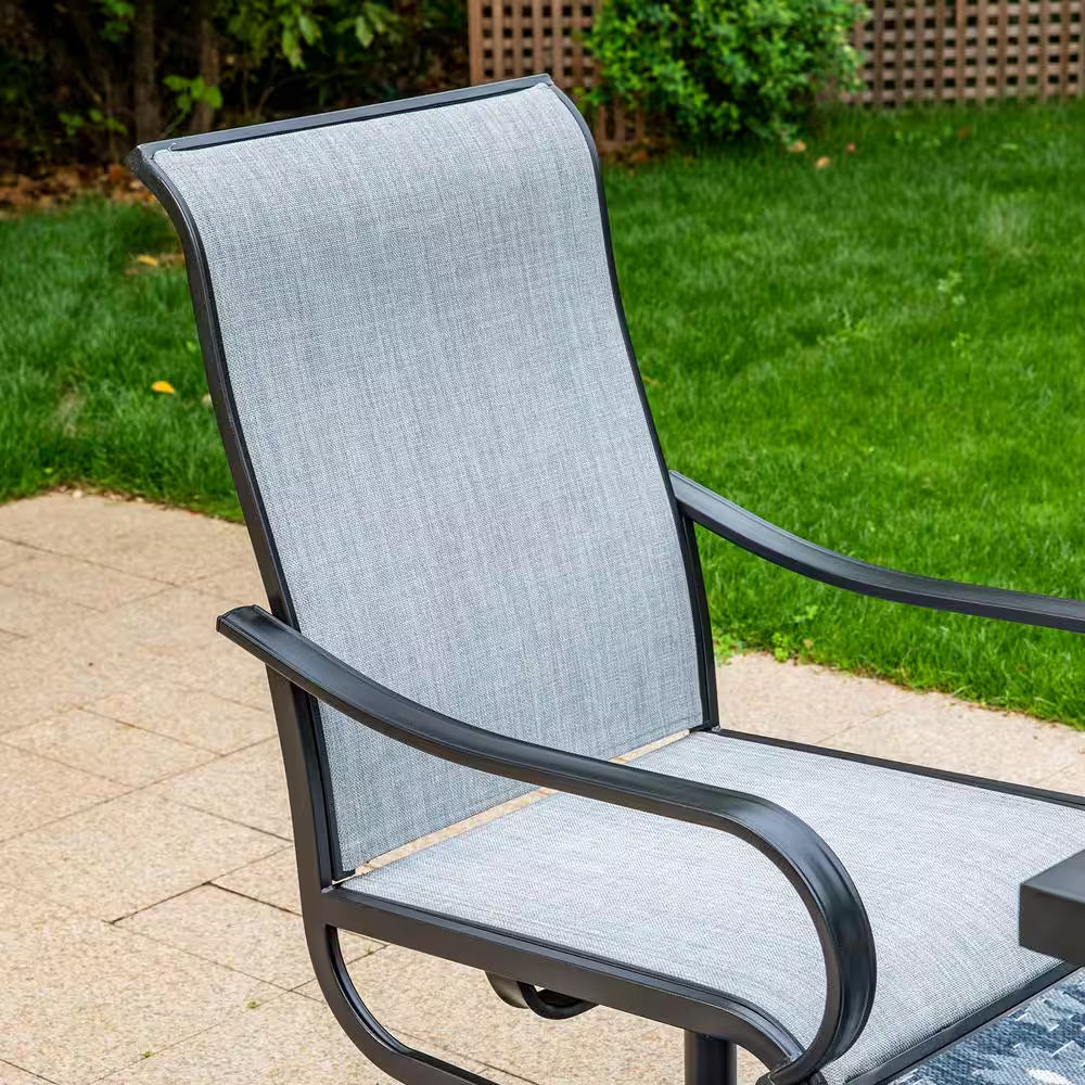 Black 9-Piece Metal Patio Outdoor Dining Set with Slat Square Table and Textilene Swivel Chairs
