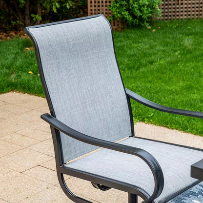 Black 9-Piece Metal Patio Outdoor Dining Set with Slat Square Table and Textilene Swivel Chairs