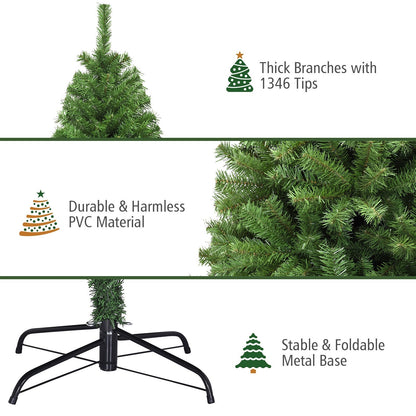 Premium Green PVC Artificial Christmas Tree with Hinged Branches, 6–9 ft