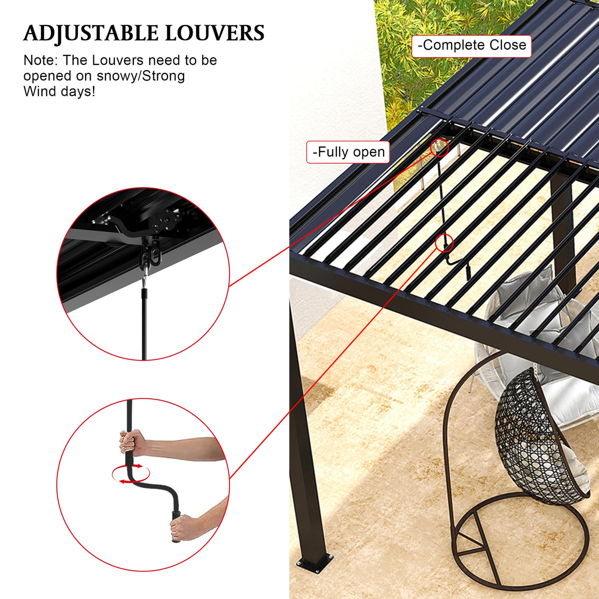 8640E Louver Pergola 10x19ft Aluminum Frame & Steel Louvers