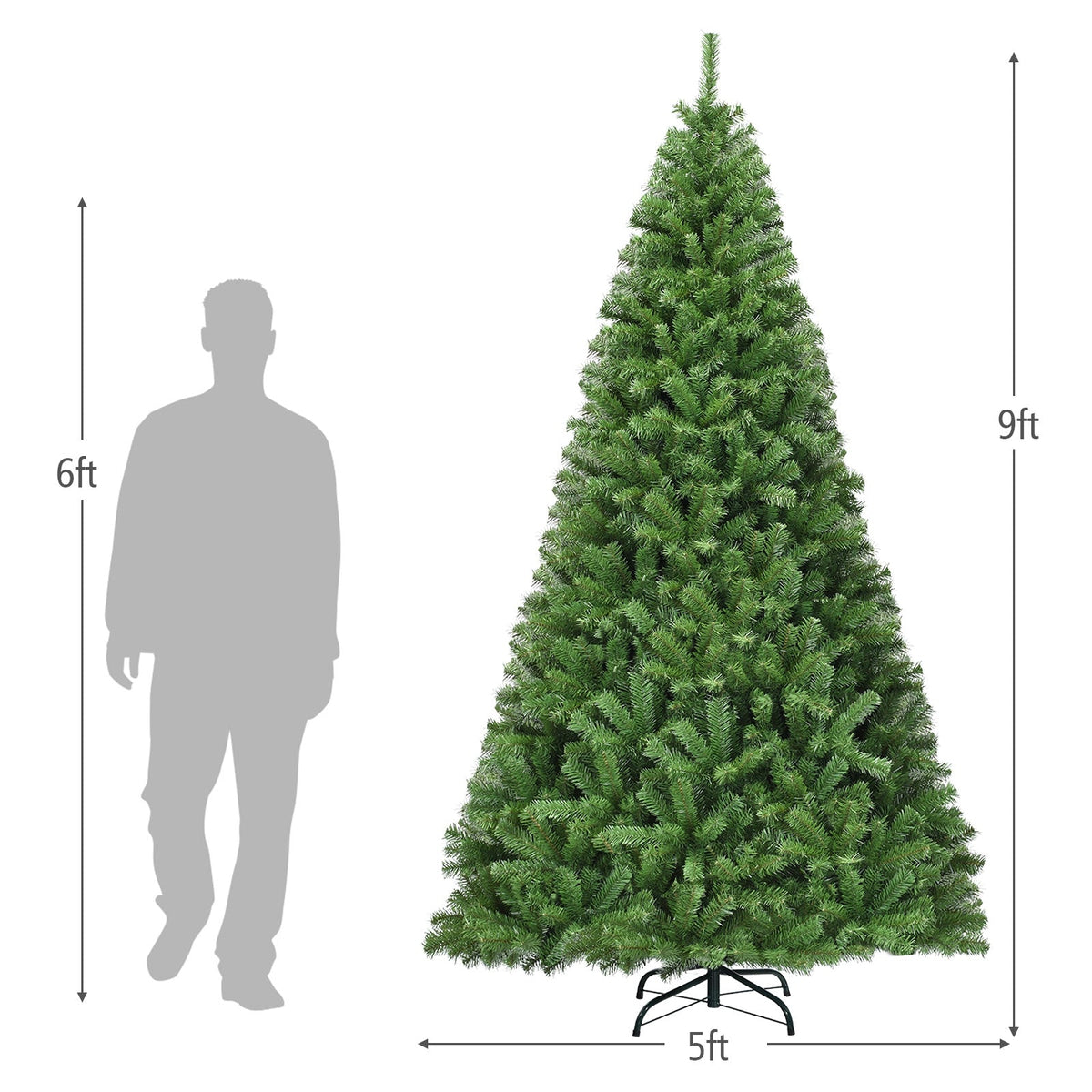 Premium Green PVC Artificial Christmas Tree with Hinged Branches, 6–9 ft
