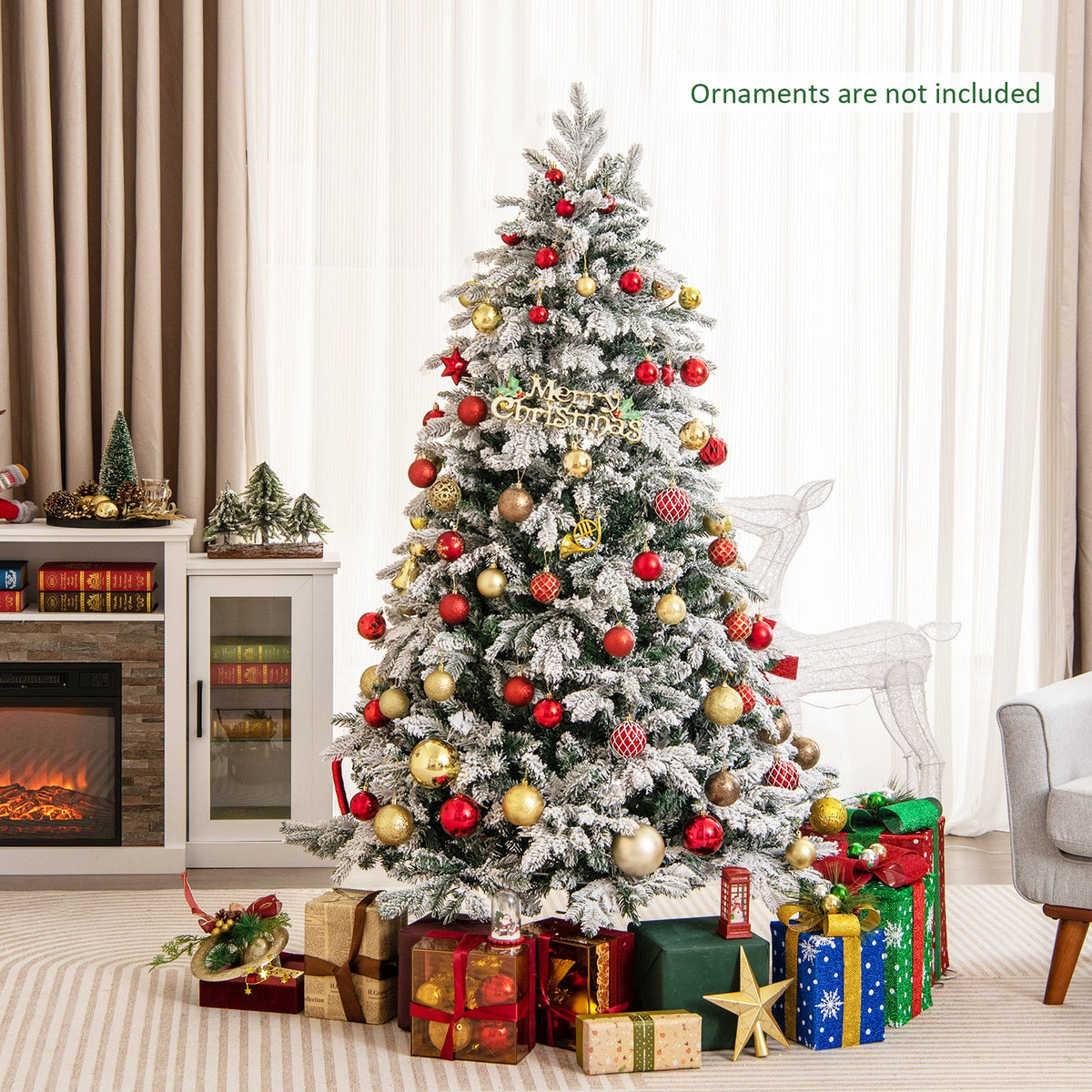 Flocked Christmas Tree with Warm White LED Lights, 4.5–7 ft