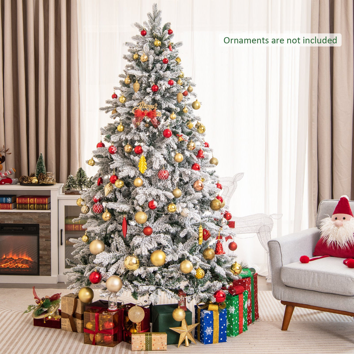 Flocked Christmas Tree with Warm White LED Lights, 4.5–7 ft