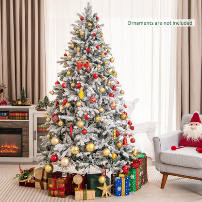 Flocked Christmas Tree with Warm White LED Lights, 4.5–7 ft