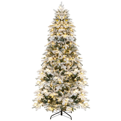Flocked Christmas Tree with Warm White LED Lights, 4.5–7 ft