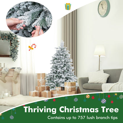 Flocked Christmas Tree with Warm White LED Lights, 4.5–7 ft