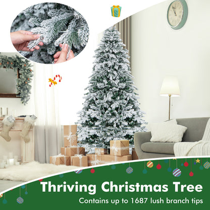 Flocked Christmas Tree with Warm White LED Lights, 4.5–7 ft