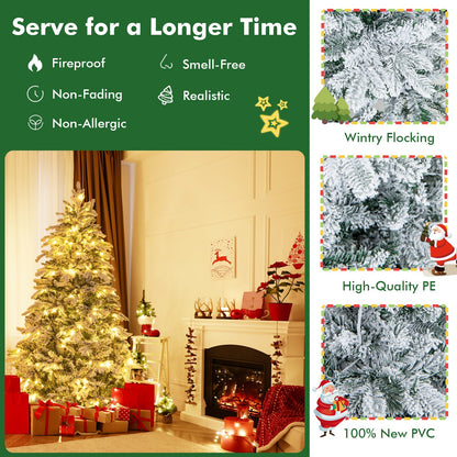 Flocked Christmas Tree with Warm White LED Lights, 4.5–7 ft