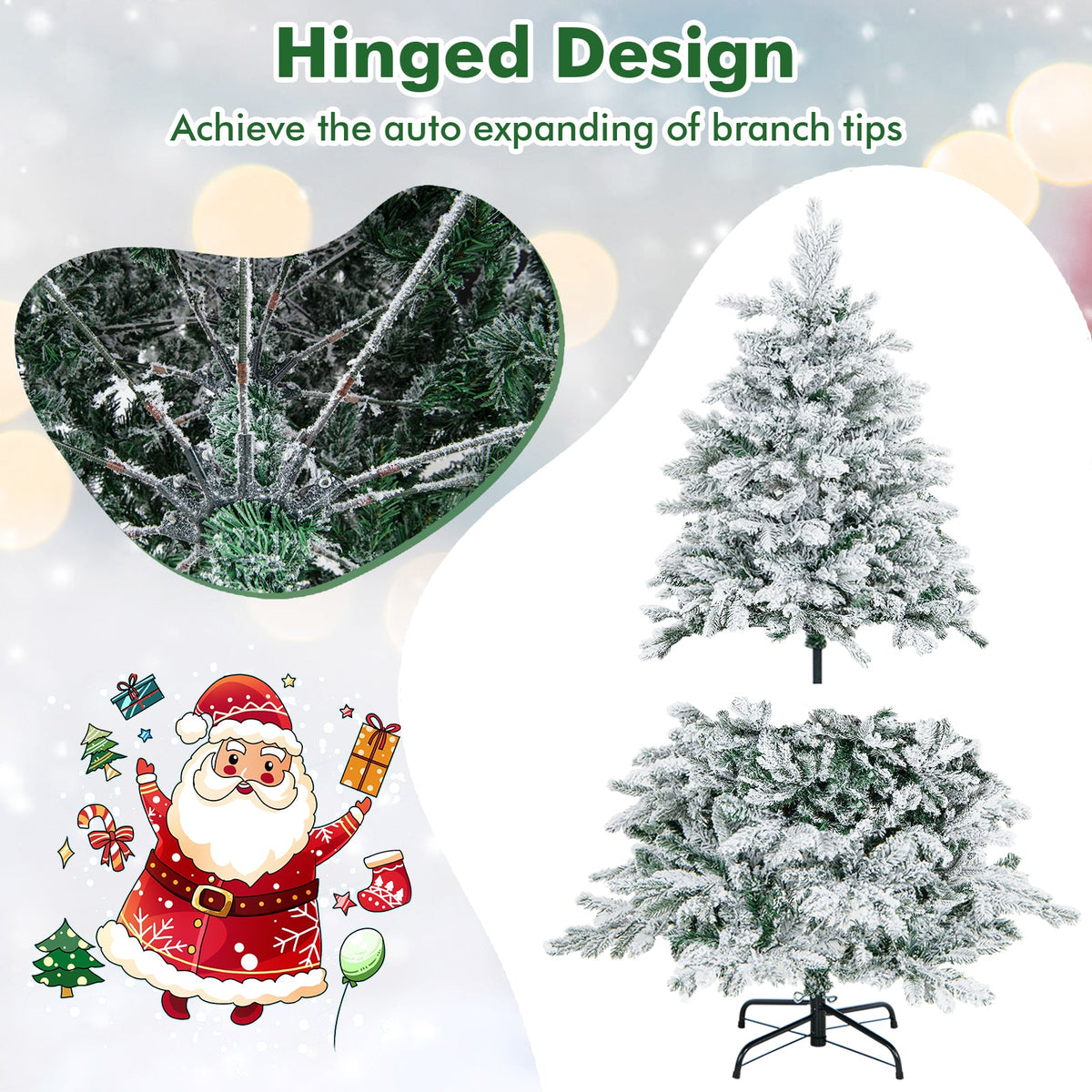 Flocked Christmas Tree with Warm White LED Lights, 4.5–7 ft
