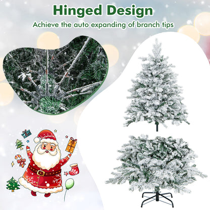 Flocked Christmas Tree with Warm White LED Lights, 4.5–7 ft