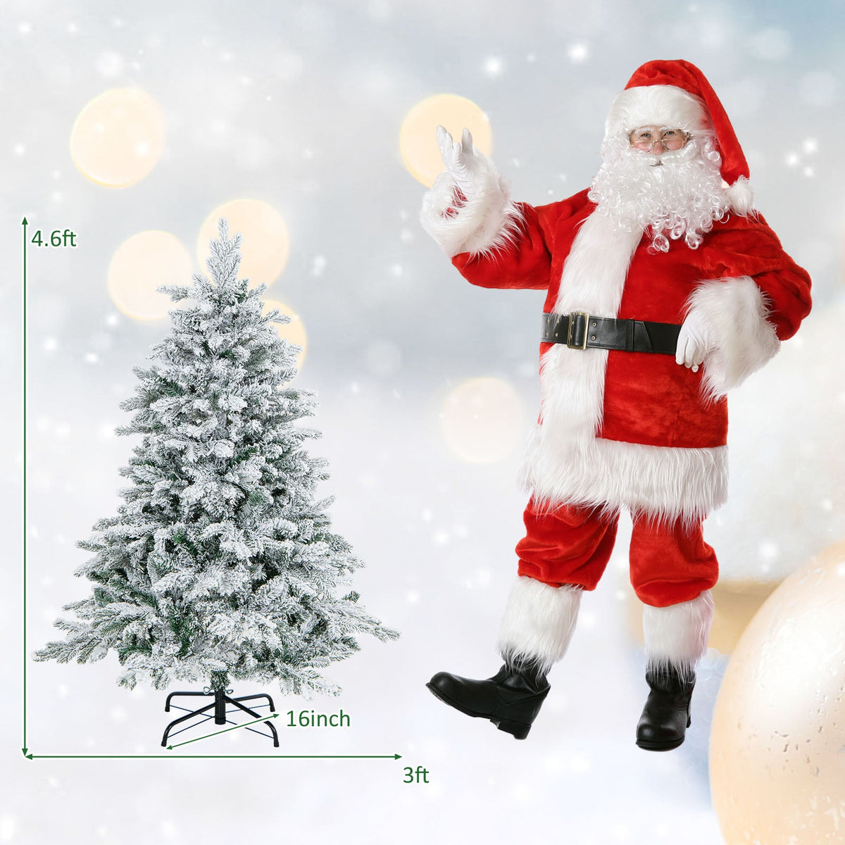 Flocked Christmas Tree with Warm White LED Lights, 4.5–7 ft