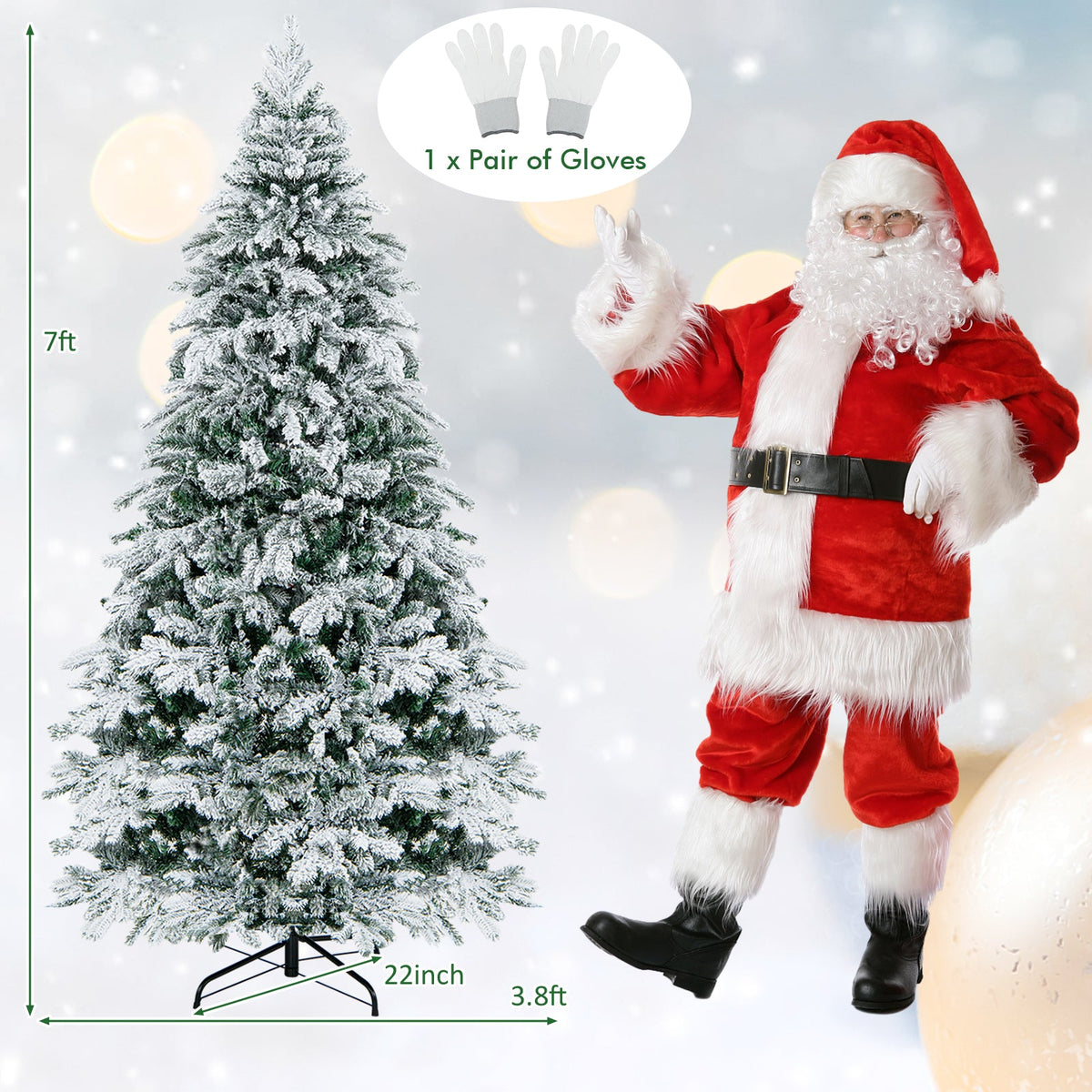 Flocked Christmas Tree with Warm White LED Lights, 4.5–7 ft