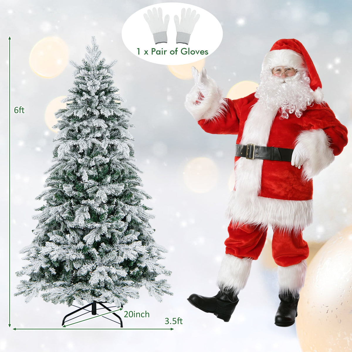 Flocked Christmas Tree with Warm White LED Lights, 4.5–7 ft