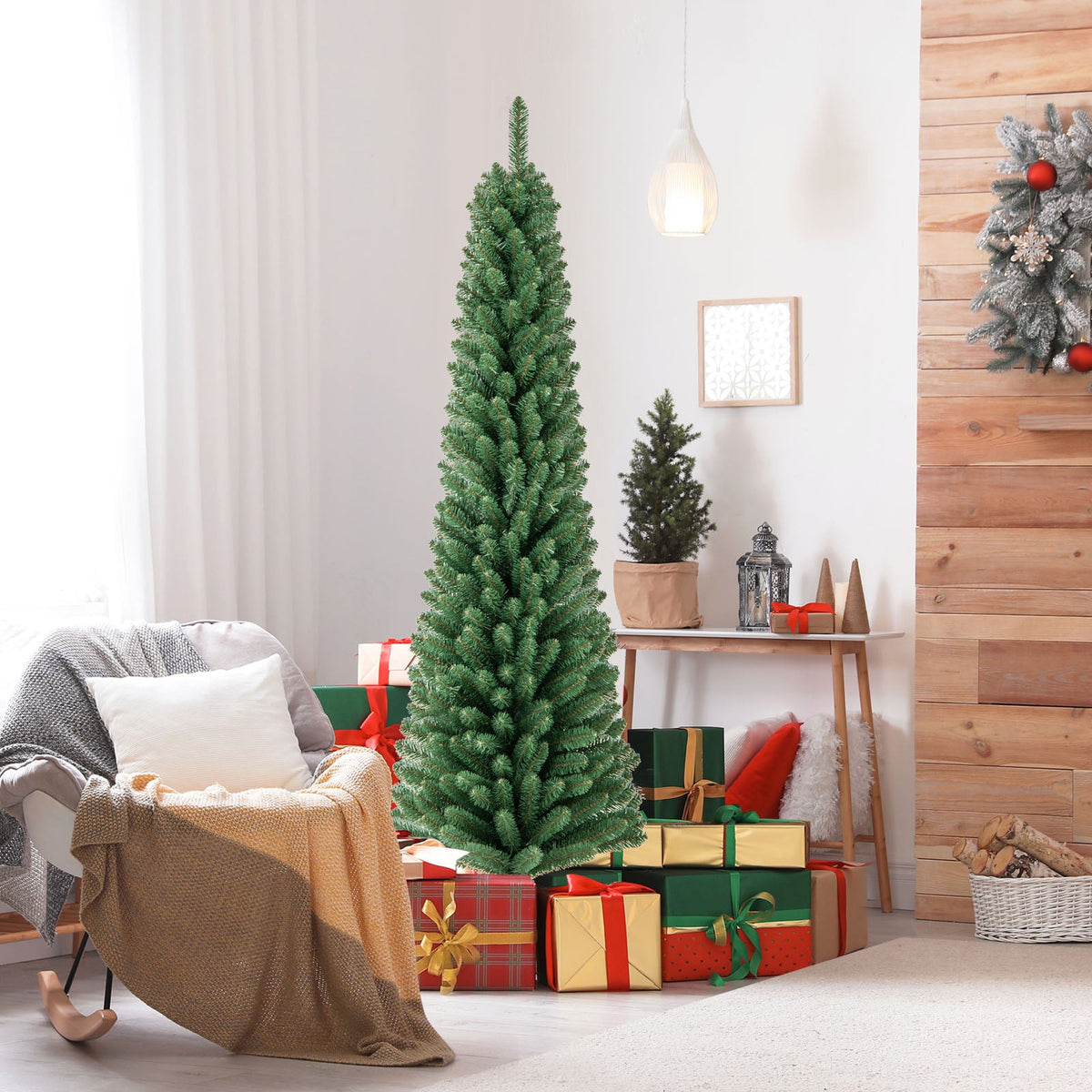 Slim Pencil Christmas Tree with Warm LED Lights, 5–8 ft