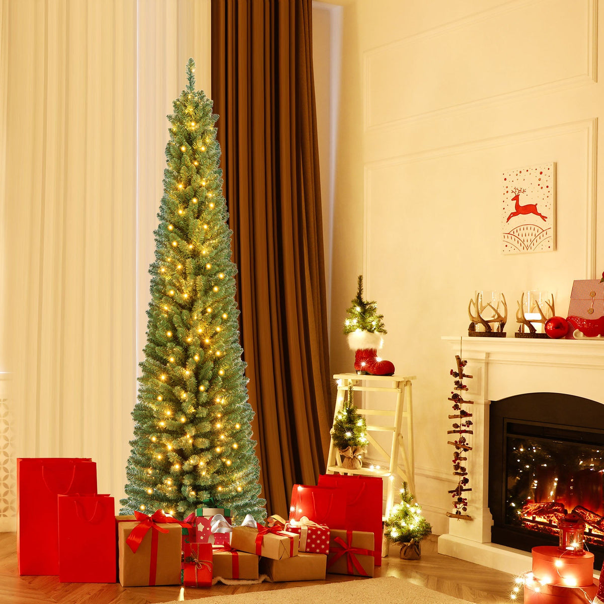 Slim Pencil Christmas Tree with Warm LED Lights, 5–8 ft