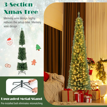 Slim Pencil Christmas Tree with Warm LED Lights, 5–8 ft