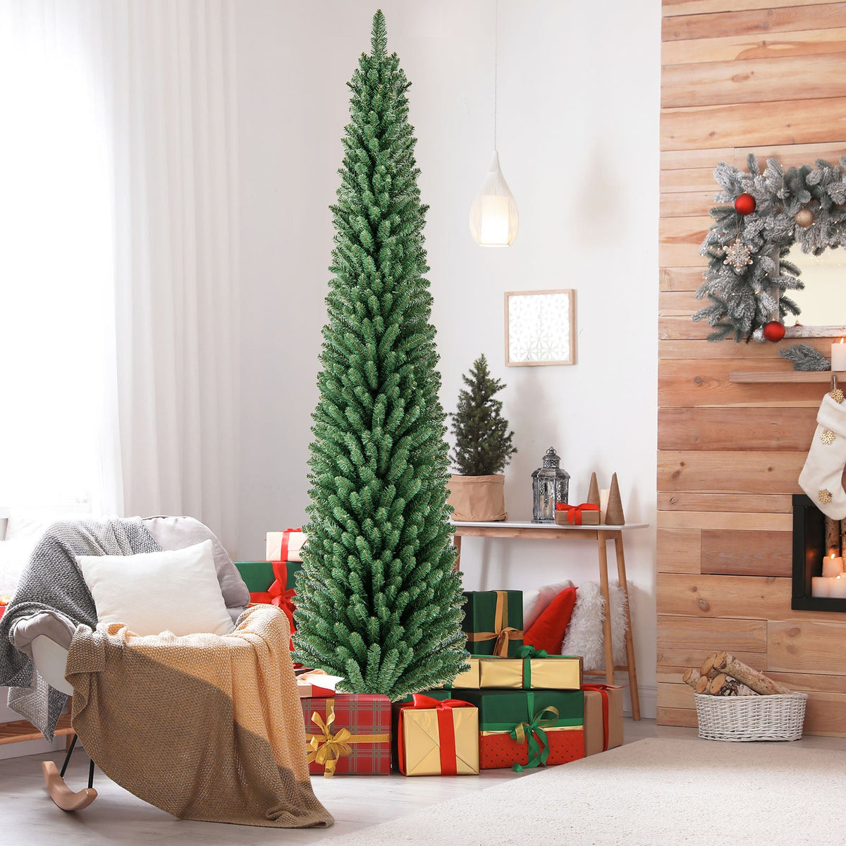 Slim Pencil Christmas Tree with Warm LED Lights, 5–8 ft