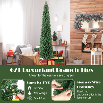 Slim Pencil Christmas Tree with Warm LED Lights, 5–8 ft