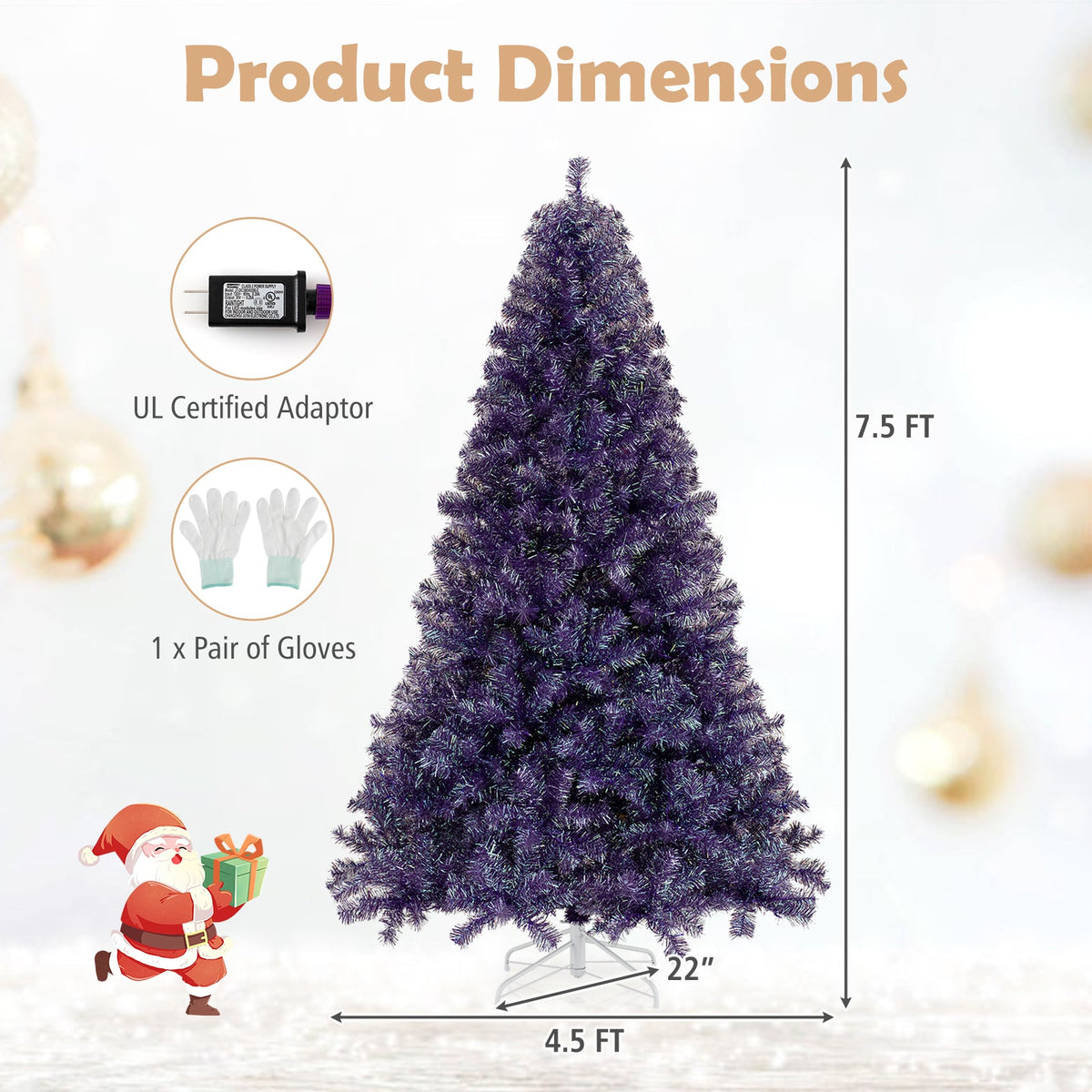 Pre-Lit Tinsel Christmas Tree Artificial Xmas Tree with Lush Branch Tips and Warm White LED Lights