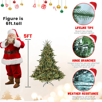 Pre-Lit Green PE/PVC Artificial Christmas Tree with Hinged Branches, 4–7.5 ft
