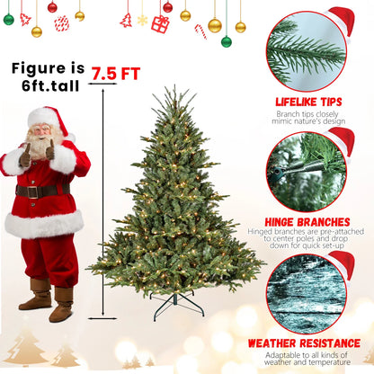 Pre-Lit Green PE/PVC Artificial Christmas Tree with Hinged Branches, 4–7.5 ft