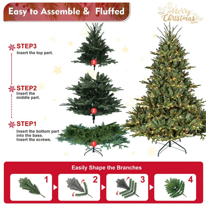 Pre-Lit Green PE/PVC Artificial Christmas Tree with Hinged Branches, 4–7.5 ft