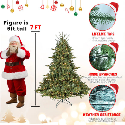 Pre-Lit Green PE/PVC Artificial Christmas Tree with Hinged Branches, 4–7.5 ft