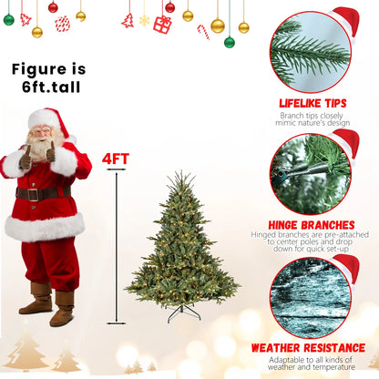 Pre-Lit Green PE/PVC Artificial Christmas Tree with Hinged Branches, 4–7.5 ft