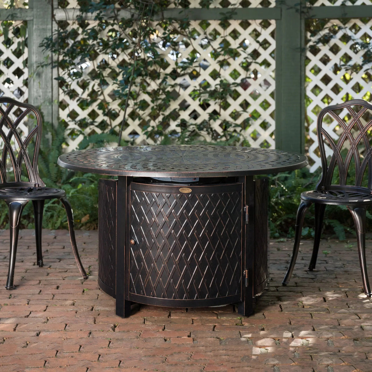 Verona 44" Round Woven Aluminum Convertible Gas Fire Pit Table