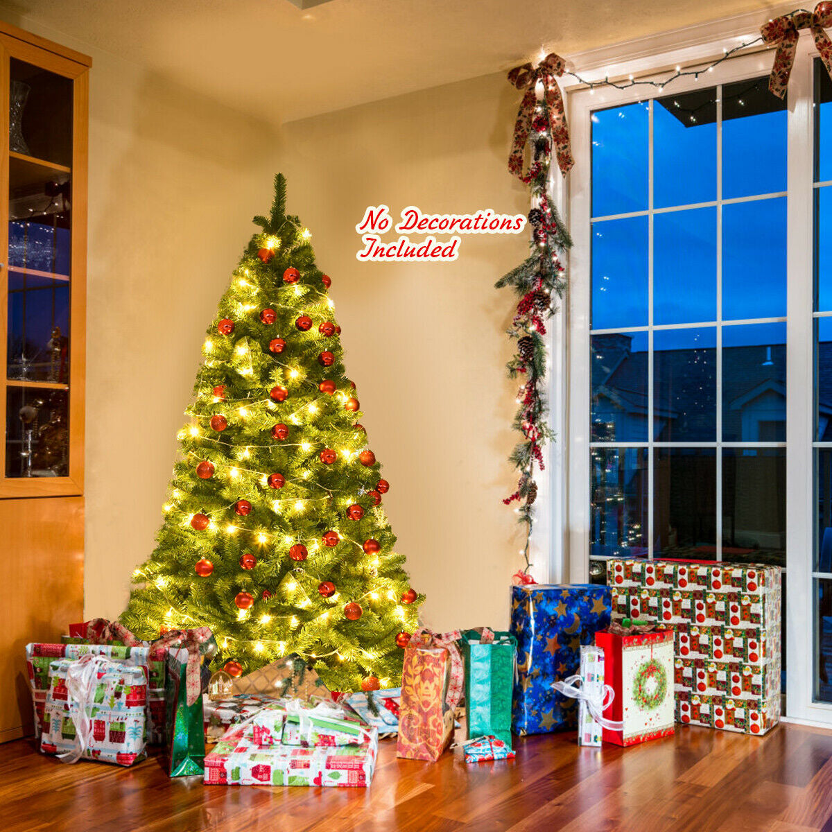Premium Green PVC Artificial Christmas Tree with Hinged Branches, 6–9 ft