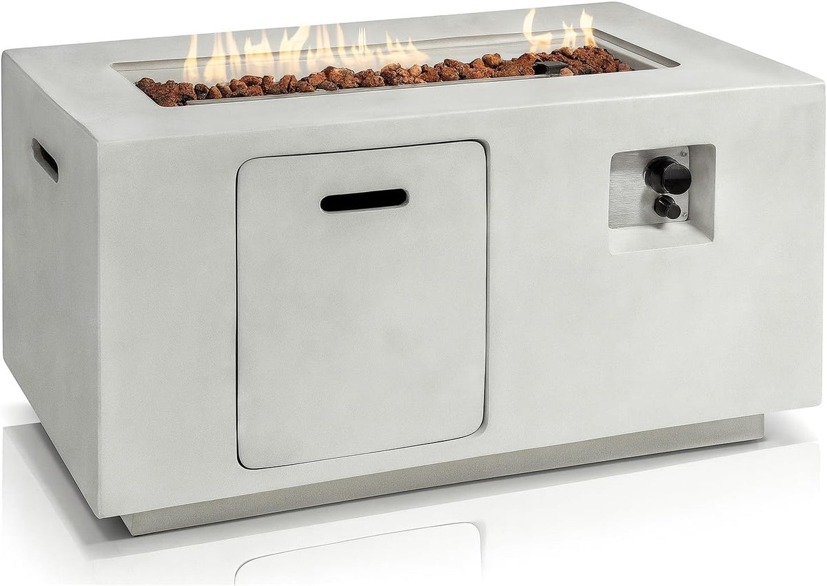 Concrete Outdoor Propane Fire Pit Table, 50,000 BTU Square Gas Fire Table with Adjustable Flame, Lava Rocks, Weather-Resistant Design, and Protective Cover for Patio, Deck, or Backyard