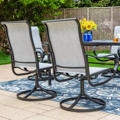 Black 9-Piece Metal Patio Outdoor Dining Set with Slat Square Table and Textilene Swivel Chairs