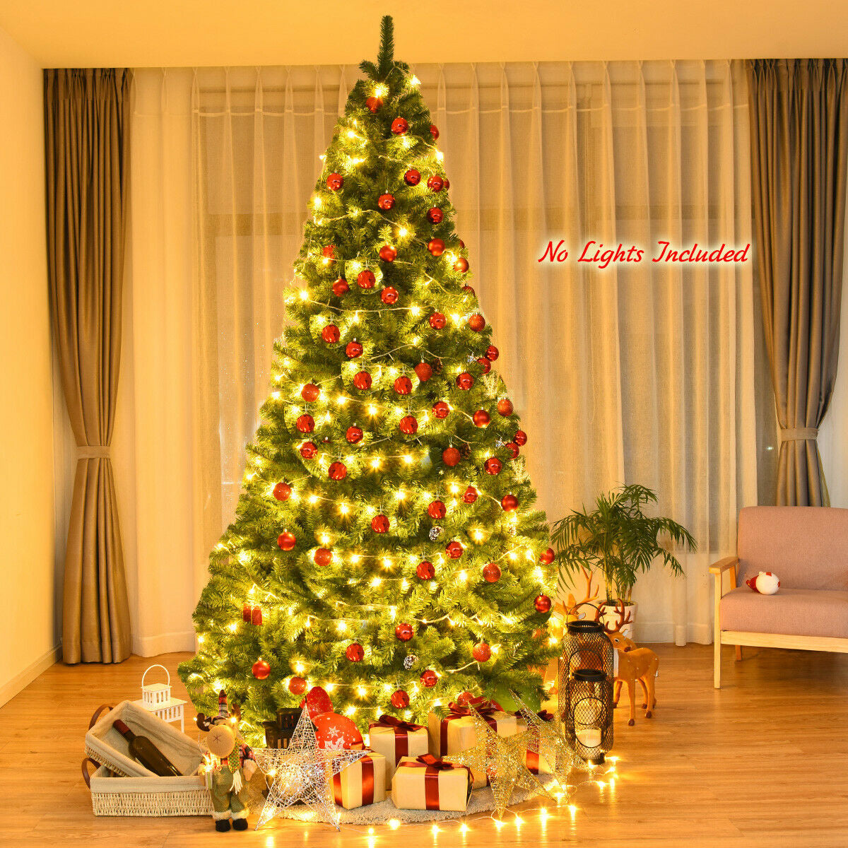 Premium Green PVC Artificial Christmas Tree with Hinged Branches, 6–9 ft